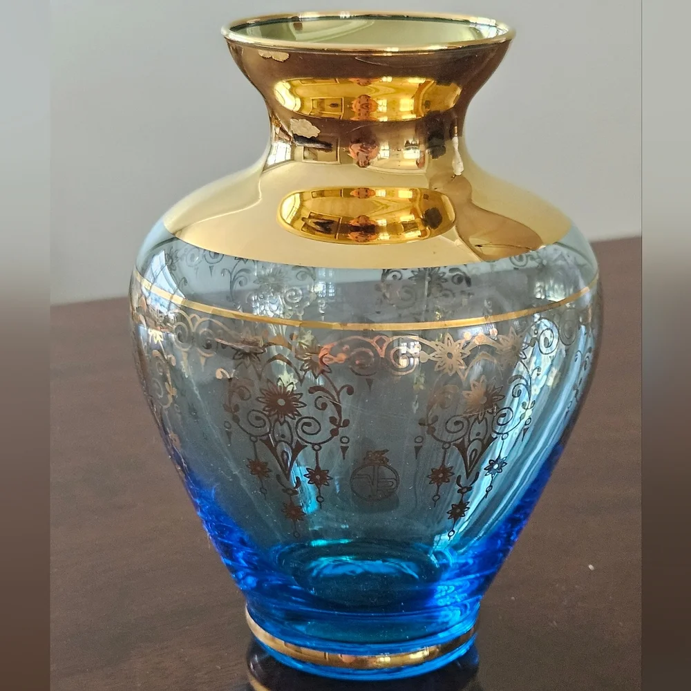 Vtg Vecchia Murano 24k Gold Gilt Chandelier Design Art Glass Vase